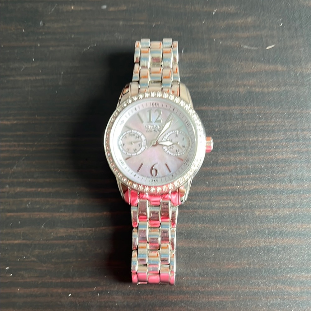 Citizen Silver and Pink Crystal-Embellished Watch